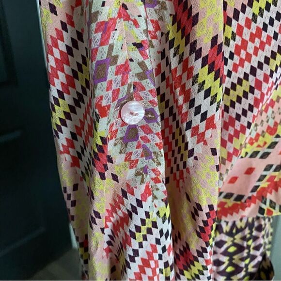 Rebecca Minkoff Multicolored Boho Ruffle Collar Mini Dress 100% Silk Size XS - Picture 13 of 13